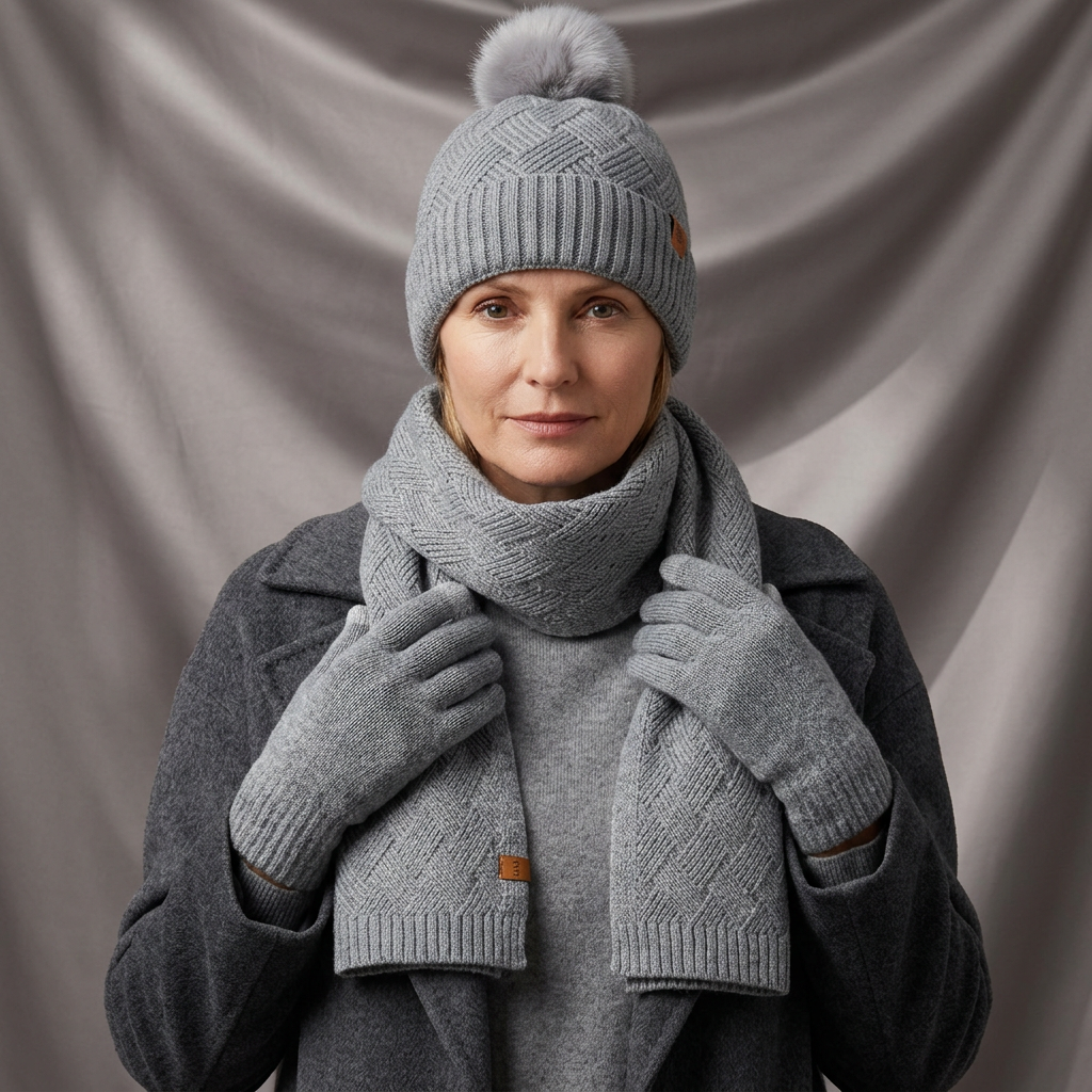 Léa Cable Knit Pom Beanie Scarf Set