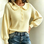 Léa Ruffled Lapel Ribbed Knit Blouse