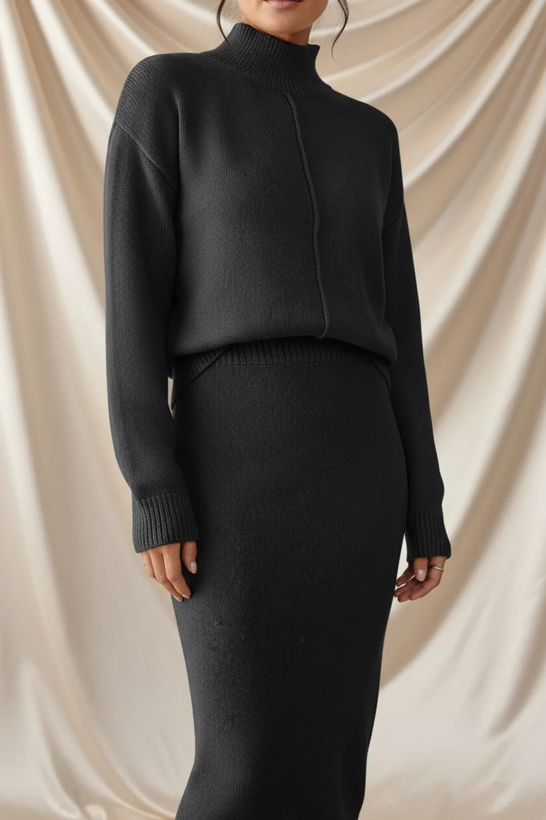 Léa Elegant Knit Turtleneck & Midi Skirt Co-Ord