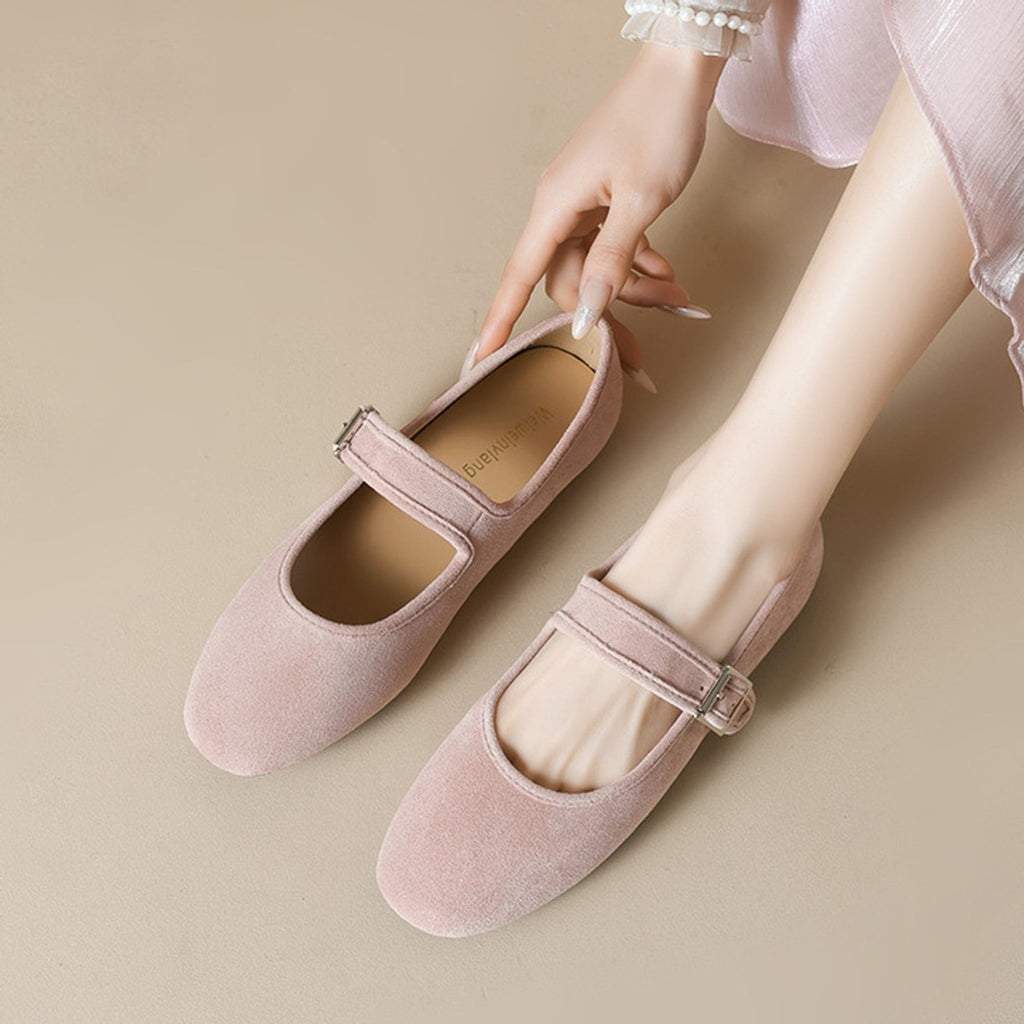 Élise Minimal Elegant Suede Mary Jane Ballet Flats