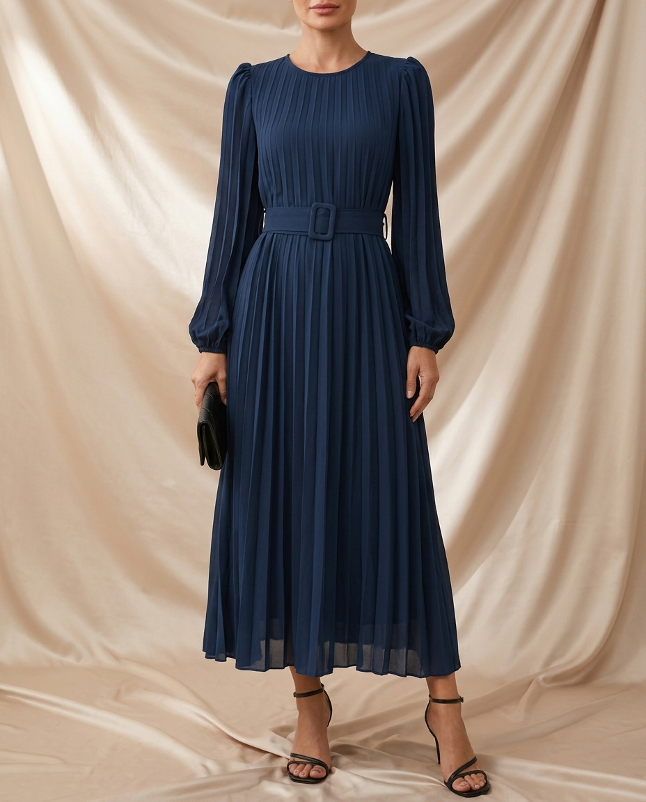 Léa Winter Long Sleeve Pleated A-Line Dress