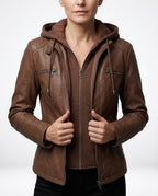 Léa Vintage Hooded Vegan Leather Moto Jacket