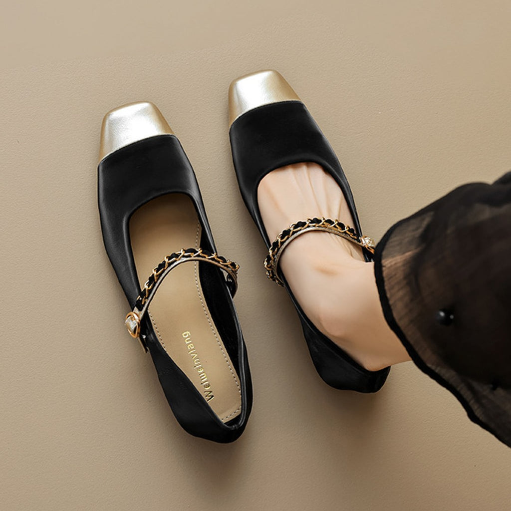 Élise French Gold Toe Mary Jane Flats