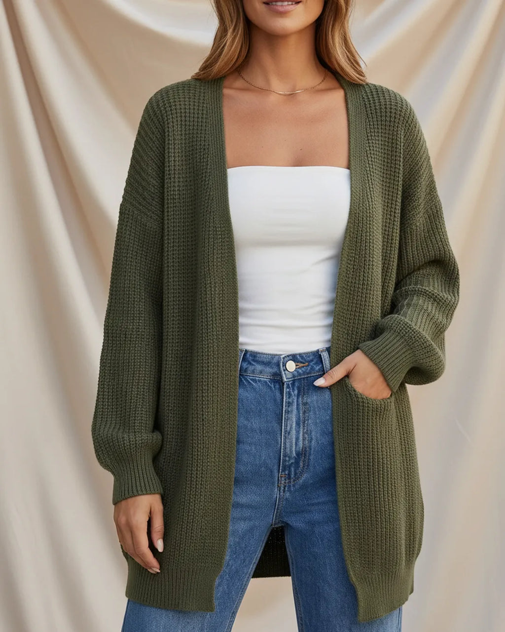 Léa Women's Green Soft-Knit Cardigan