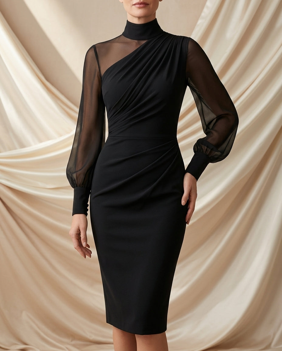 Avéra Sheer Sleeve Fitted Turtleneck Dress