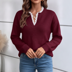 Léa Chic Lace Trim V-Neck Sweater