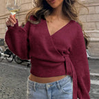 Léa Cross V-Neck Tie Waist Sweater
