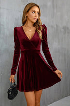 Léa Velvet V-Neck Long Sleeve A-Line Dress