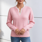 Léa Chic Lace Trim V-Neck Sweater