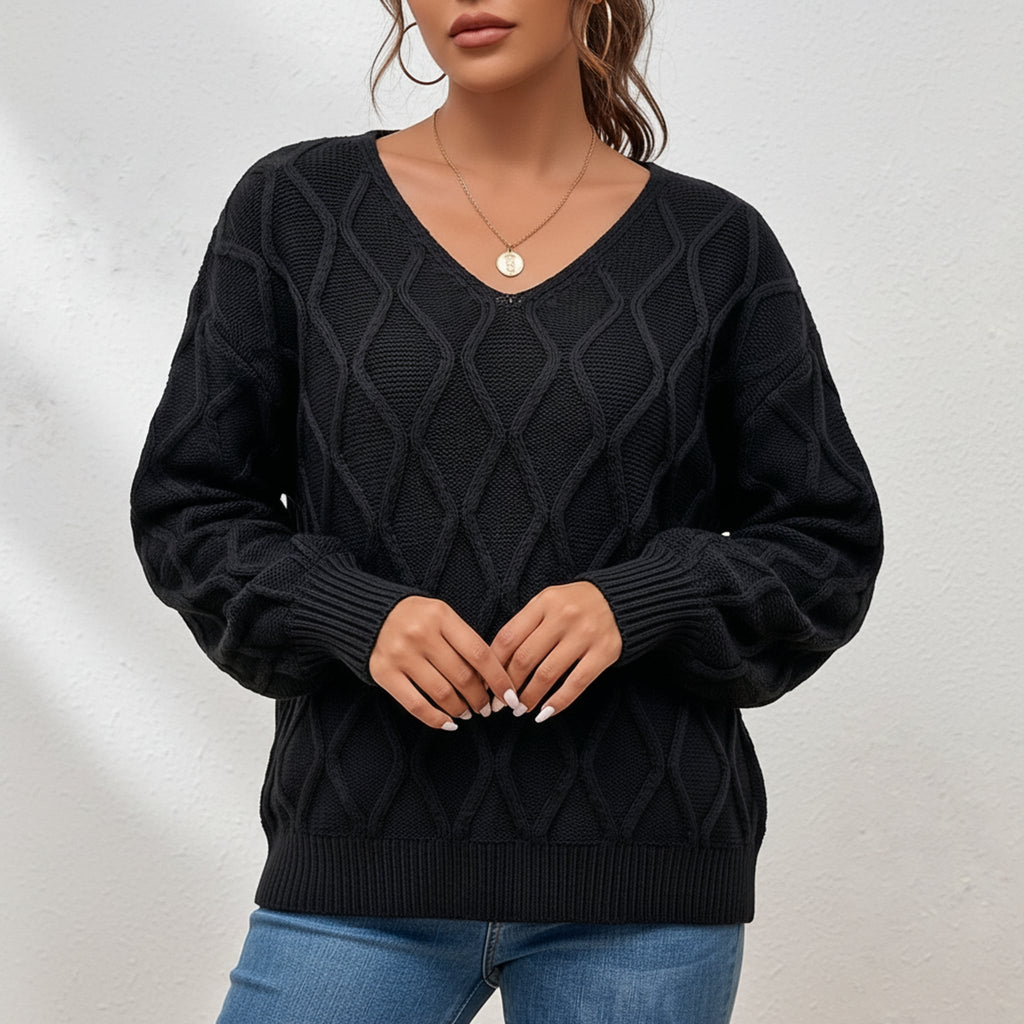 Léa V-Neck Twisted Knit Pullover Sweater