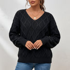 Léa V-Neck Twisted Knit Pullover Sweater