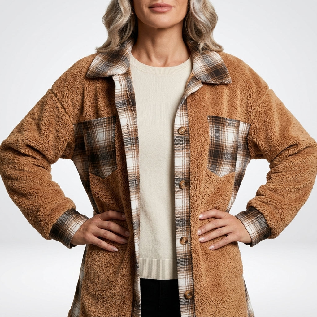 Léa Women's Plaid Plush Long Jacket