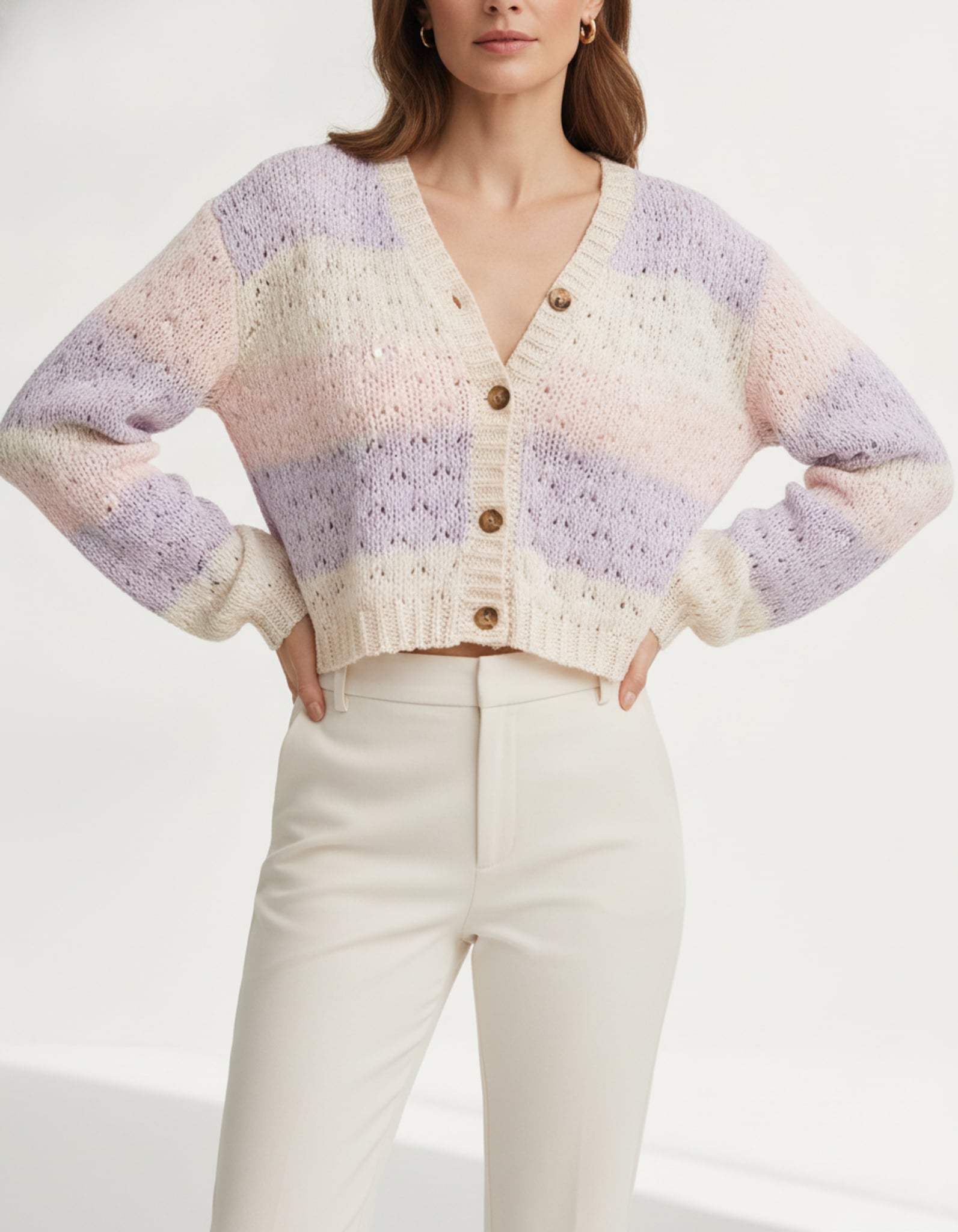 Léa Color Block Cardigan Button-Up Sweater