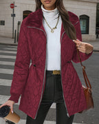 Léa Diamond Quilted Cinched Winter Jacket with Plush Collar