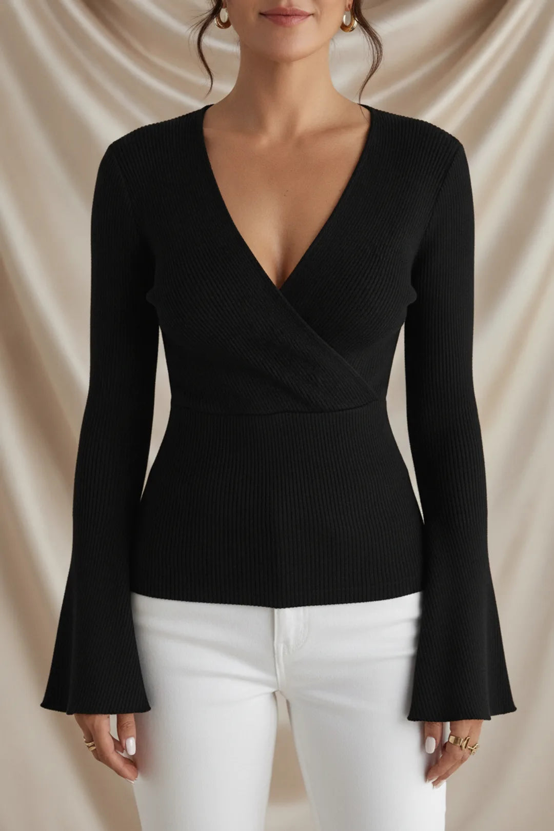 Léa Soft Knit V-Neck Ribbed Cardigan Sweater Top