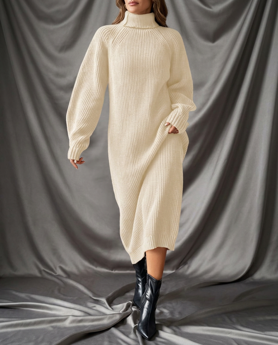 Rosella Ribbed Knit Midi Turtleneck Dress