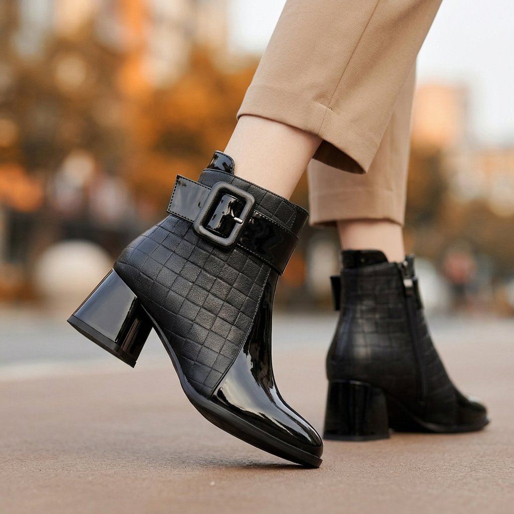 Élise Square Toe Chunky Heel Booties
