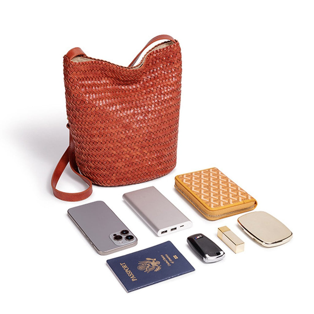 Élise Woven Vegan Leather Bucket Bag