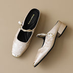 Élise Fleur-de-lis Mary Jane Embroidered Flats