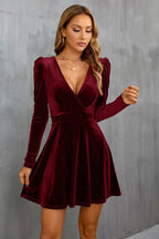Léa Velvet V-Neck Long Sleeve A-Line Dress