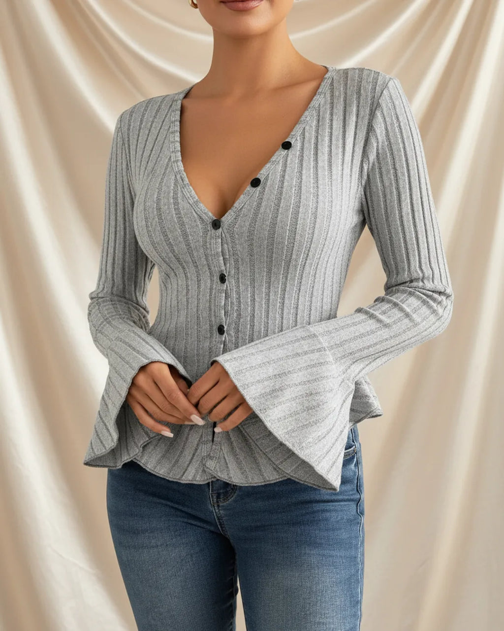 Léa Ruffled Peplum Knit Blouse