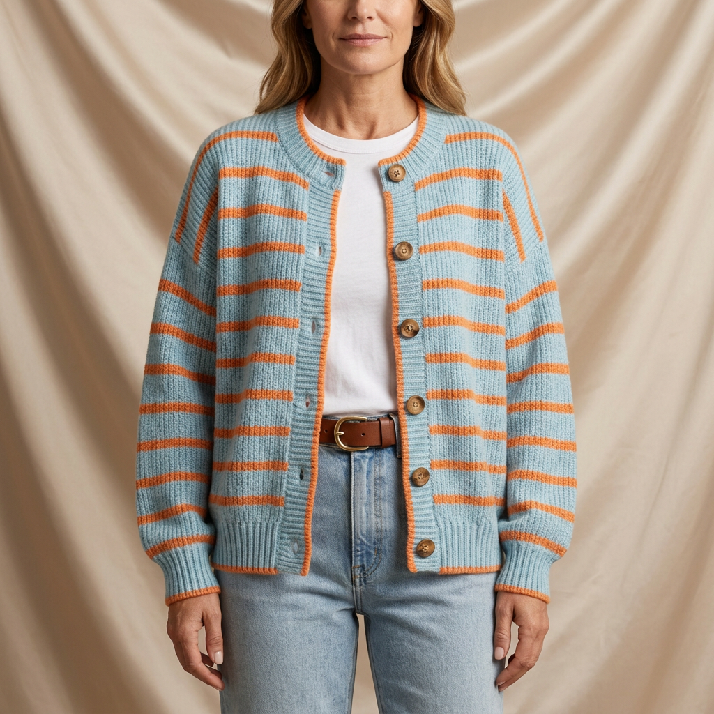 Penelope Striped Button-Front Relaxed Cardigan