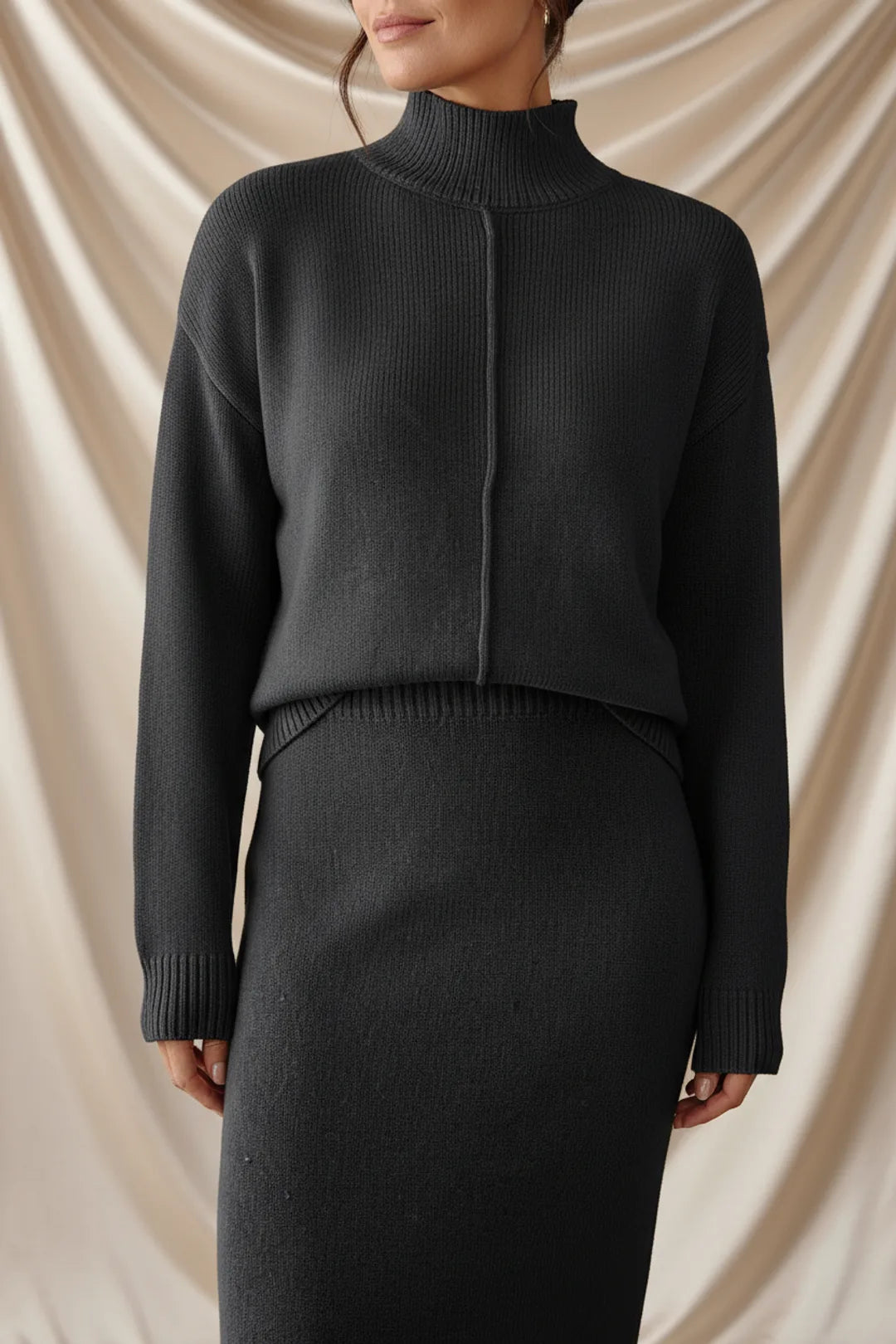 Léa Elegant Knit Turtleneck & Midi Skirt Co-Ord