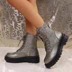 Penelope Sequin Sparkle Platform Lace-Up Boots