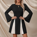 Léa Black Contrast Pleated Mini Dress