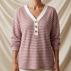 Léa Striped V-Neck Knit Long Sleeve Top