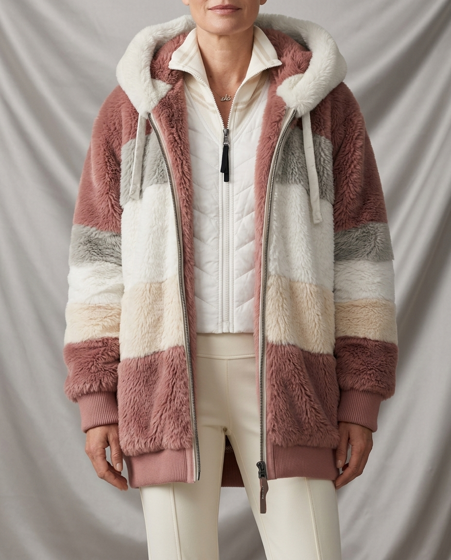 Léa Cozy Full-Zip Color Block Plush Coat