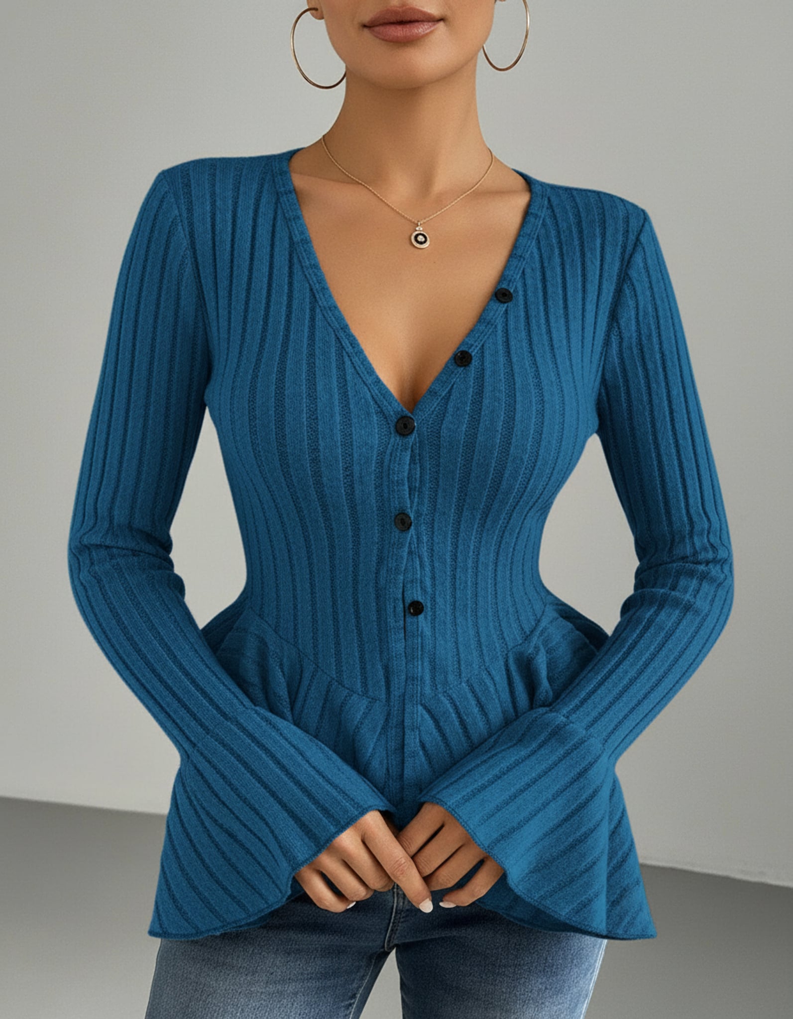 Léa Ruffled Peplum Knit Blouse