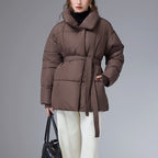 Rosella Stand Collar Belted Puffer Coat