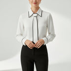 Léa Contrast Tie-Front Business Casual Blouse