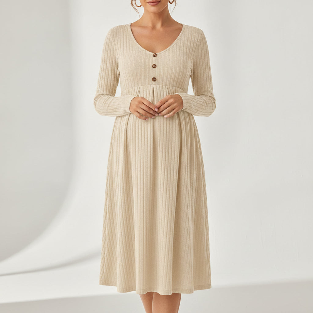 Léa Elegant Maternity V-Neck Soft Knit Dress