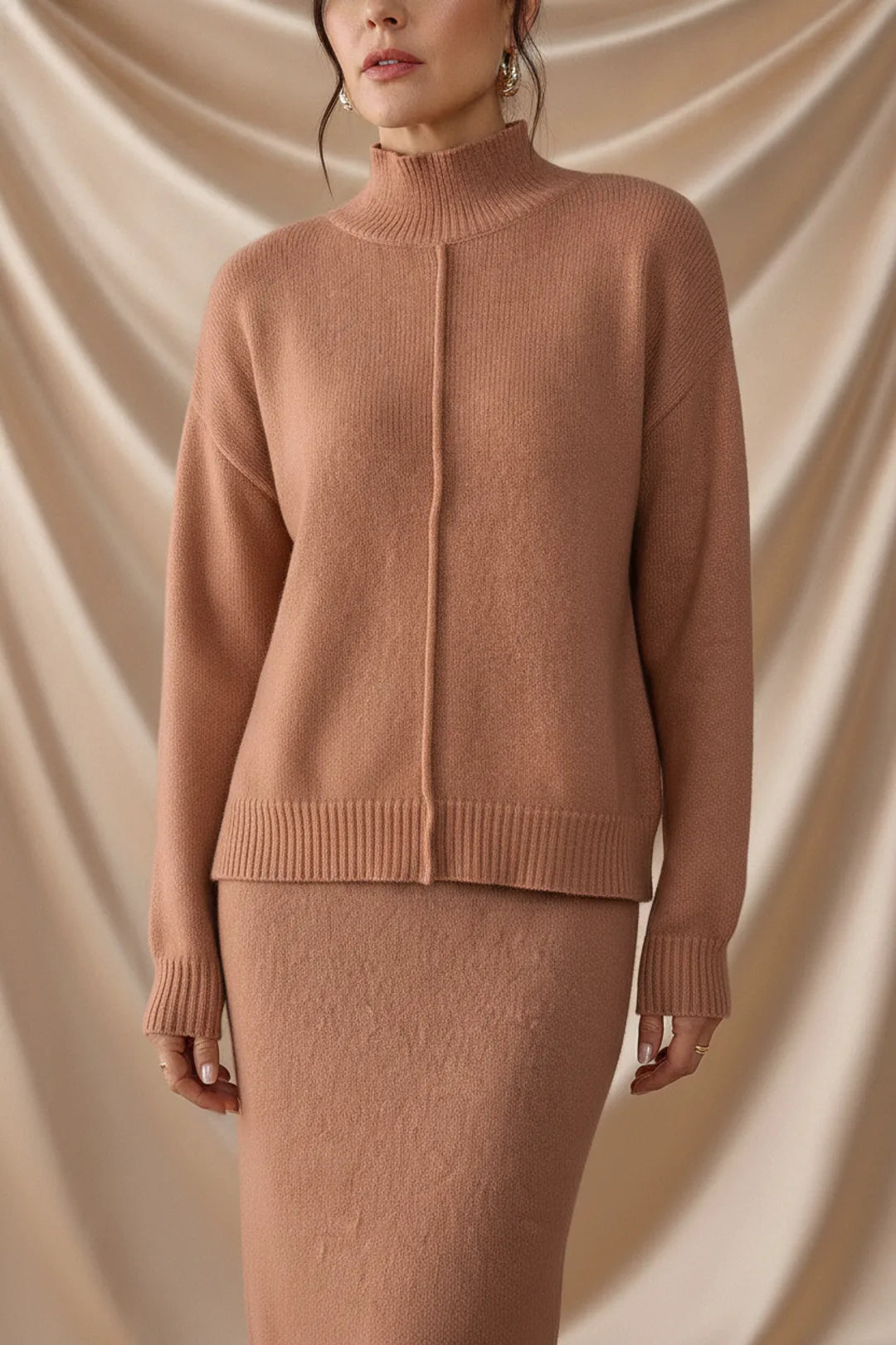 Léa Elegant Knit Turtleneck & Midi Skirt Co-Ord