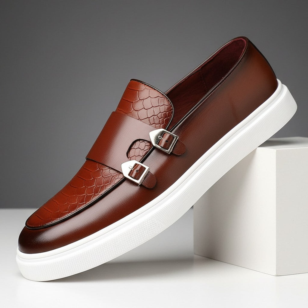 Veridian Croc-Embossed Hybrid Monk Strap Loafer