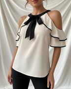 Léa French Bow Open-Shoulder Blouse