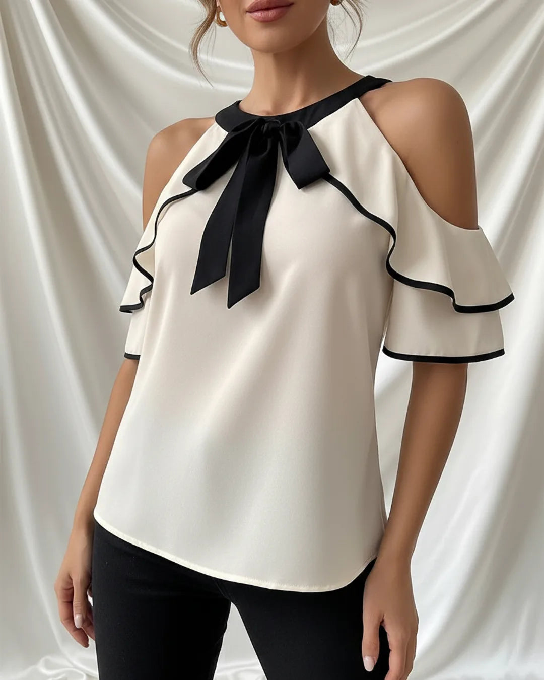 Léa French Bow Open-Shoulder Blouse