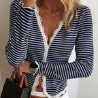 Léa Striped Lace Trim Knit Top