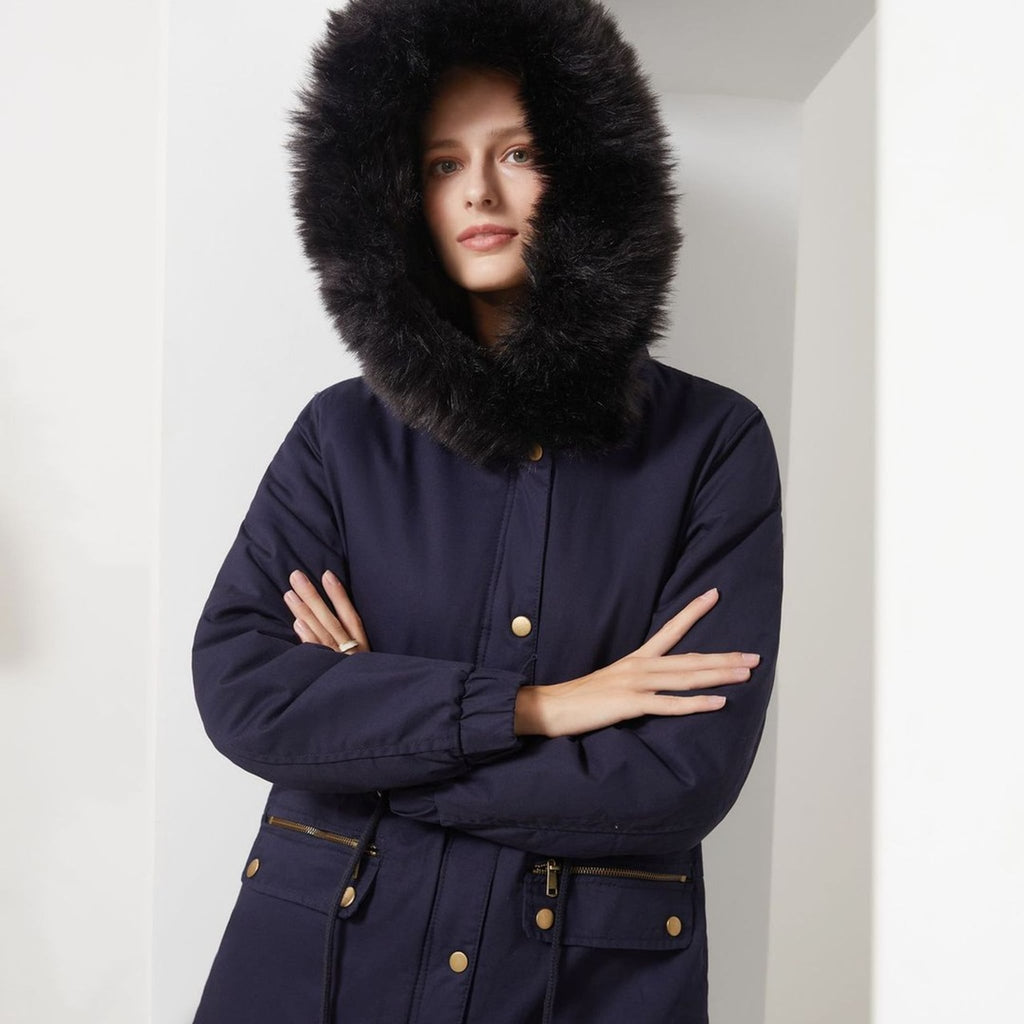 Léa Faux Fur Hooded Cinched Waist Parka