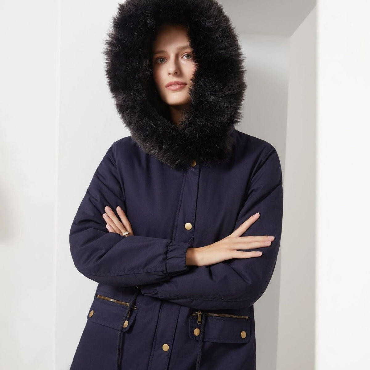 Léa Faux Fur Hooded Cinched Waist Parka