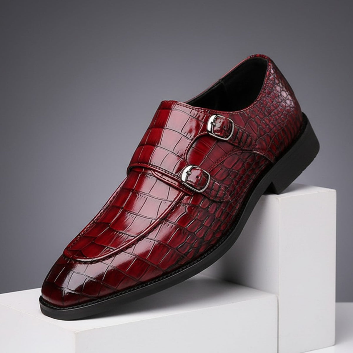 Veridian Buckled Patent Croc Dress Shoe