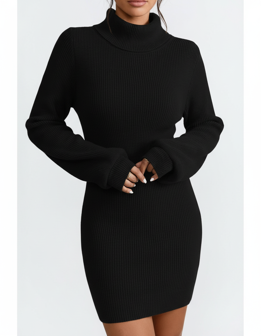 Penelope Ribbed Knit Turtleneck Mini Dress