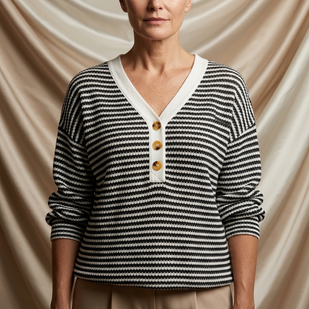 Léa Striped V-Neck Knit Long Sleeve Top