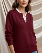 Léa Chic Lace Trim V-Neck Sweater