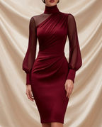 Avéra Sheer Sleeve Fitted Turtleneck Dress