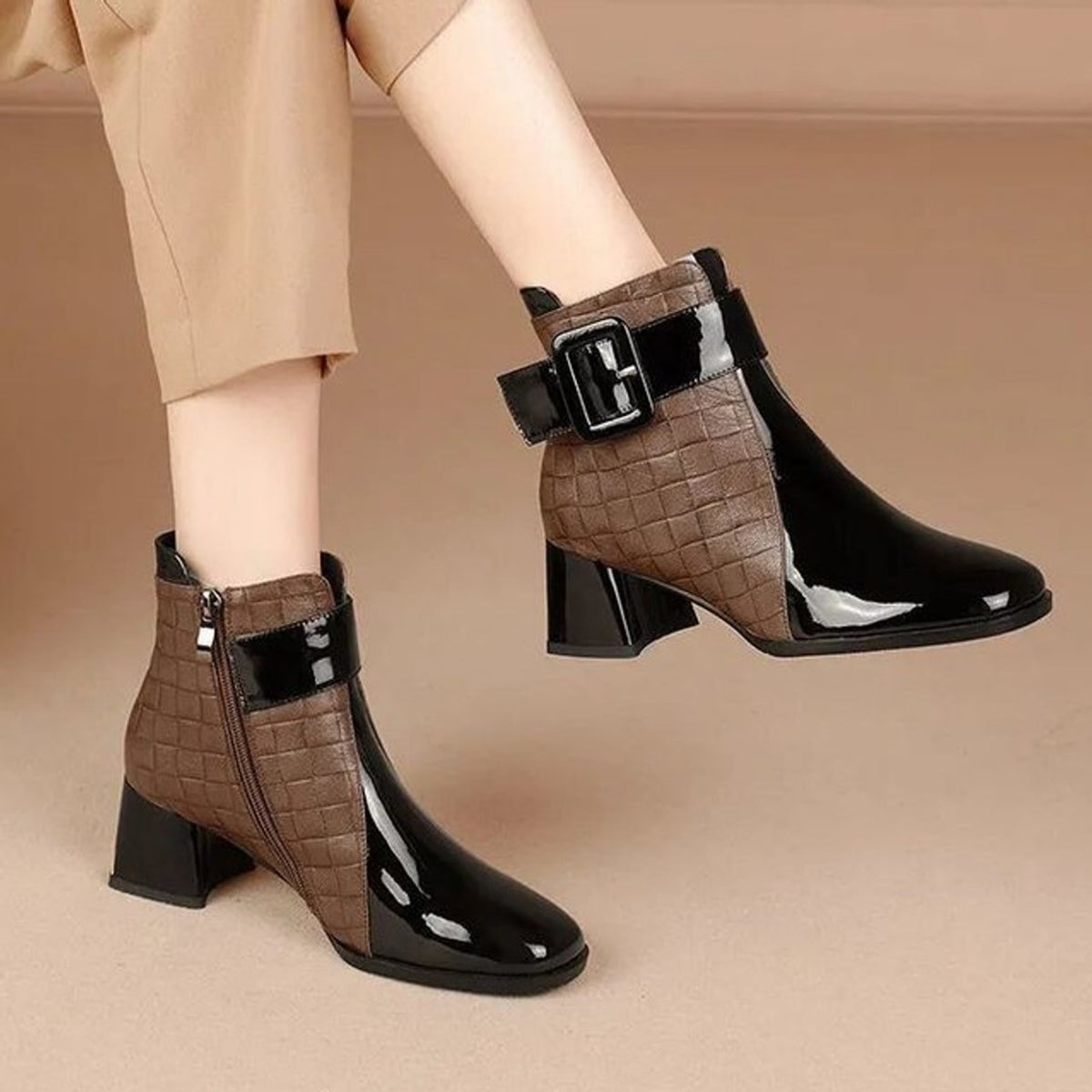 Élise Square Toe Chunky Heel Booties