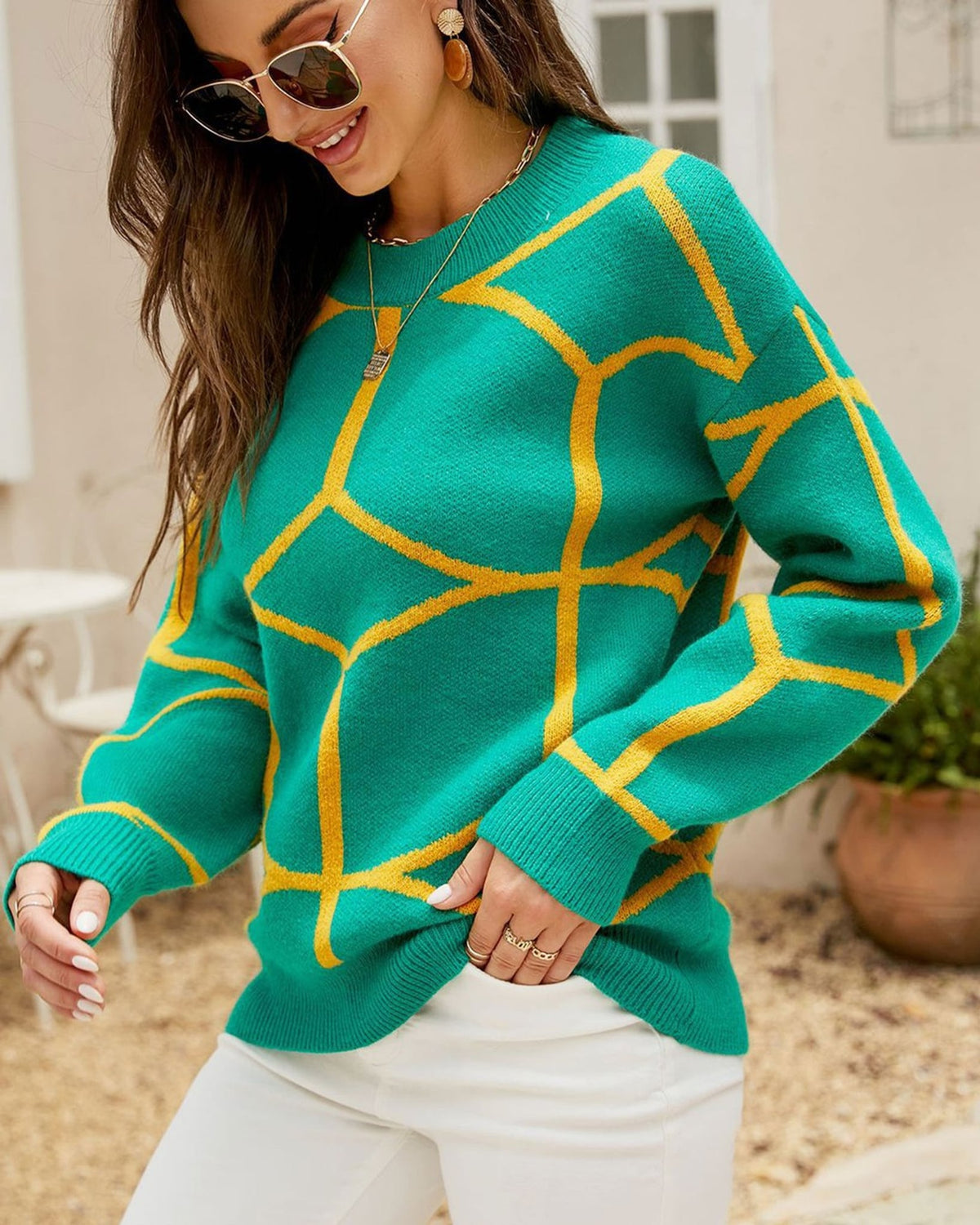 Léa Abstract Geometric Knit Pullover
