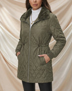 Léa Diamond Quilted Cinched Winter Jacket with Plush Collar